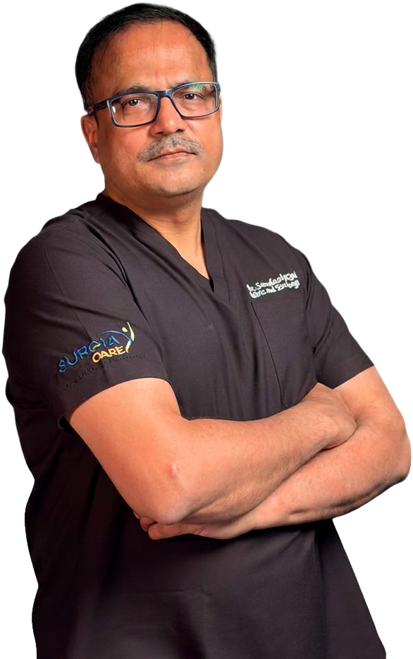Portrait of Dr. Sandesh Kade in surgical scrubs
